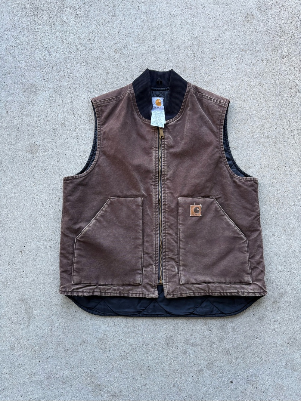 Vintage Carhartt V02 DKB Quilt Lined Duck Canvas Vest Dark Brown Mens L 23x27